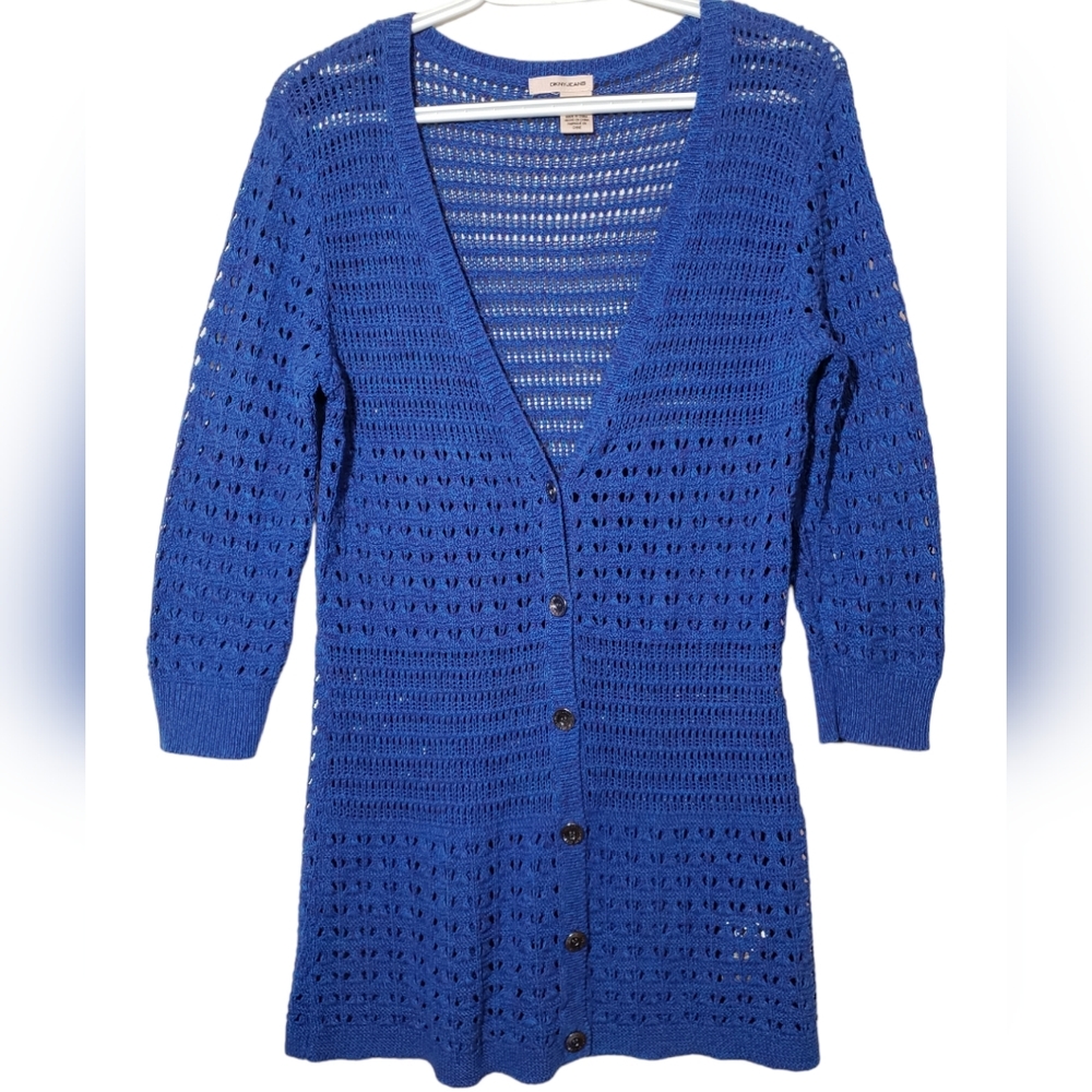 DKNY Jeans Blue Purple Knit Cardigan V Neck Sweater Button Down Size M